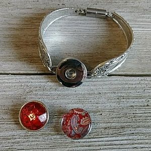 STERLING SILVER SPOON SNAP BRACELET W 2 SNAPS